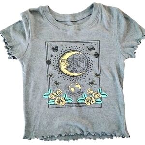 Social Culture | Celestial Druid Boho Gray Short Sleeve Cropped T  | Size XS